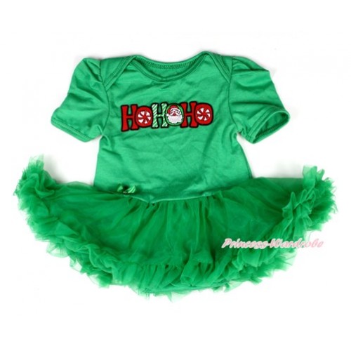 Xmas Kelly Green Baby Bodysuit Jumpsuit Kelly Green Pettiskirt with HOHOHO Santa Claus Print JS2012 