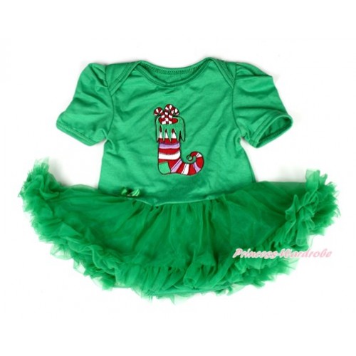 Xmas Kelly Green Baby Bodysuit Jumpsuit Kelly Green Pettiskirt with Christmas Stocking Print JS2013 