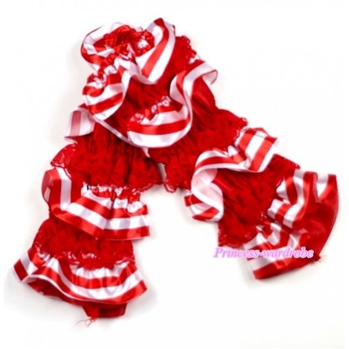 Baby Red & Red White Stripes Lace Leg Warmers Leggings LG195 