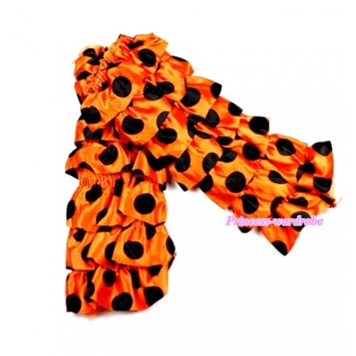 Baby Orange Black Polka Dots Lace Leg Warmers Leggings  LG199 