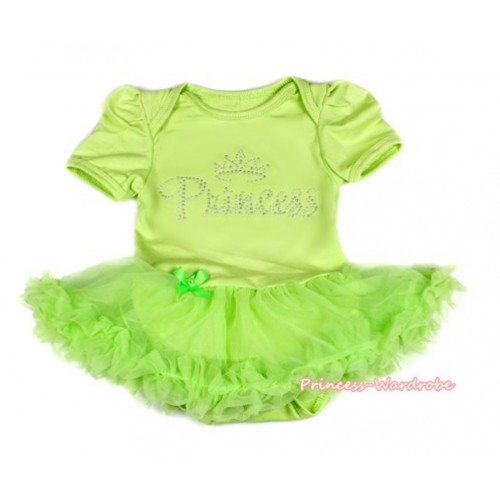 Xmas Light Green Baby Bodysuit Jumpsuit Light Green Pettiskirt with Sparkle Crystal Bling Princess Print JS2075 