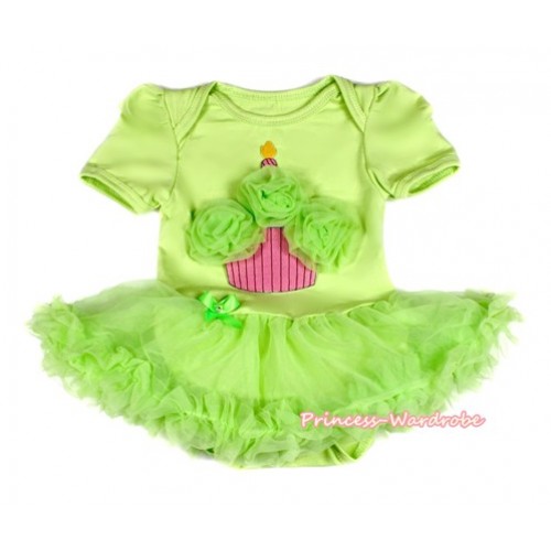 Light Green Baby Bodysuit Jumpsuit Light Green Pettiskirt with Light Green Rosettes Birthday Cake Print JS2078 