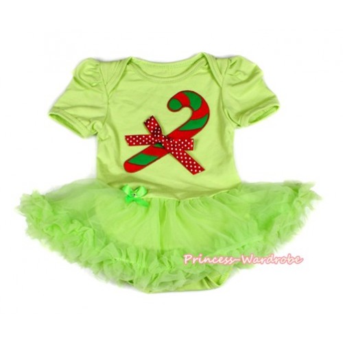 Xmas Light Green Baby Bodysuit Jumpsuit Light Green Pettiskirt with Christmas Stick Print & Minnie Dots Bow JS2079 