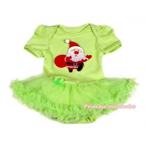 Xmas Light Green Baby Bodysuit Jumpsuit Light Green Pettiskirt with Gift Bag Santa Claus Print JS2080 