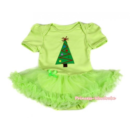 Xmas Light Green Baby Bodysuit Jumpsuit Light Green Pettiskirt with Christmas Tree Print JS2081 