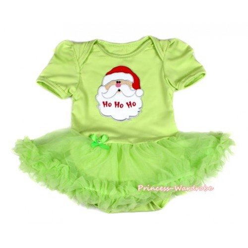 Xmas Light Green Baby Bodysuit Jumpsuit Light Green Pettiskirt with Santa Claus Print JS2083 