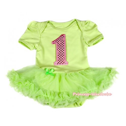 Light Green Baby Bodysuit Jumpsuit Light Green Pettiskirt with 1st Sparkle Light Pink Birthday Number Print JS2084 