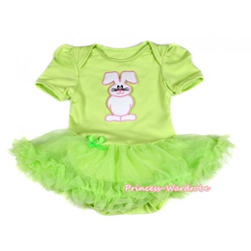 Easter Light Green Baby Bodysuit Jumpsuit Light Green Pettiskirt with Bunny Rabbit Print JS2086 