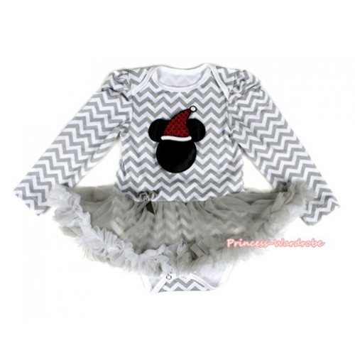 Xmas Grey White Wave Long Sleeve Baby Bodysuit Jumpsuit Grey White Pettiskirt With Christmas Minnie Print JS2225 