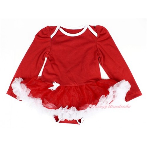 Red Long Sleeve Baby Bodysuit Jumpsuit Red White Pettiskirt JS2292 