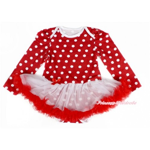 MInnie Dots Long Sleeve Baby Bodysuit Jumpsuit White Red Pettiskirt JS2293 