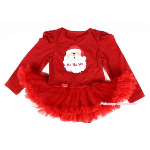 Xmas Red Long Sleeve Baby Bodysuit Jumpsuit Red Pettiskirt With Santa Claus Print JS2318 