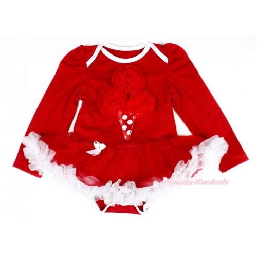 Red Long Sleeve Baby Bodysuit Jumpsuit Red White Pettiskirt With Red Rosettes Minnie Dots Ice Cream Print JS2321 