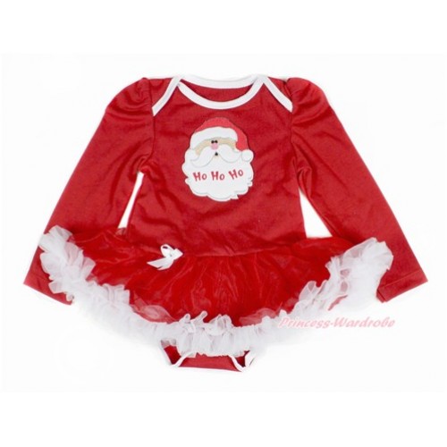 Xmas Red Long Sleeve Baby Bodysuit Jumpsuit Red White Pettiskirt With Santa Claus Print JS2330 