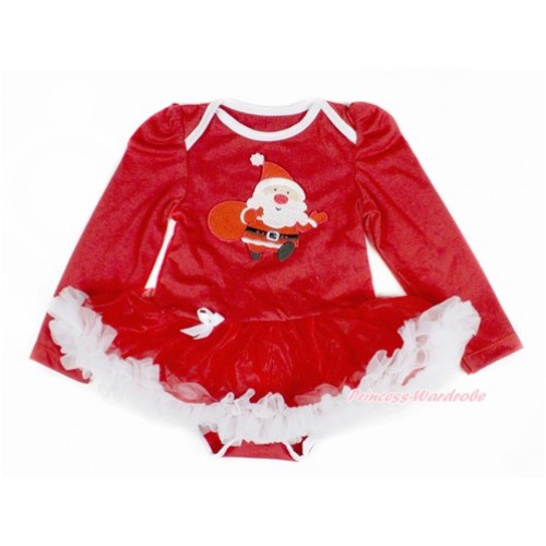 Xmas Red Long Sleeve Baby Bodysuit Jumpsuit Red White Pettiskirt With Gift Bag Santa Claus Print JS2333 