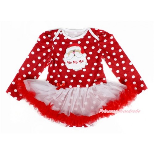 Xmas Minnie Dots Long Sleeve Baby Bodysuit Jumpsuit White Red Pettiskirt With Santa Claus Print JS2334 