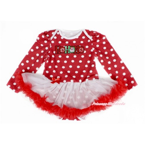 Xmas Minnie Dots Long Sleeve Baby Bodysuit Jumpsuit White Red Pettiskirt With HoHoHo Santa Claus Print JS2342 