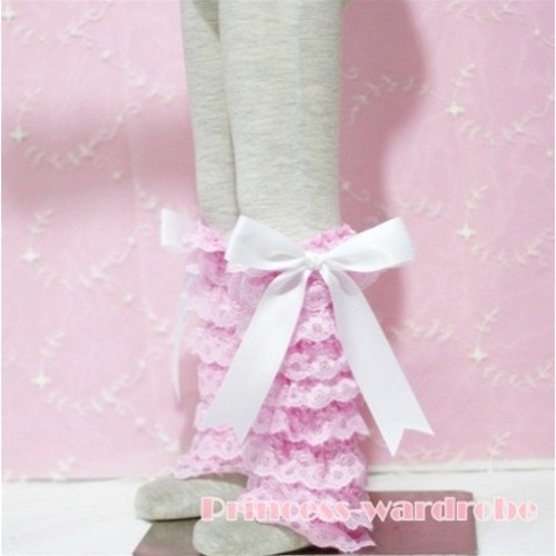 Baby Pink Lace Leg Warmers Leggings with White Ribbon LG48 