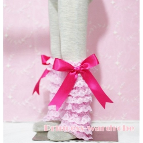 Baby Pink Lace Leg Warmers Leggings with Hot Pink Ribbon LG49 