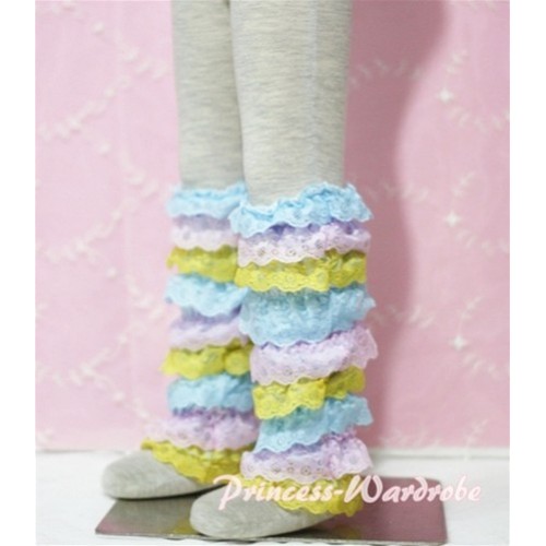 Baby Rainbow Light Blue Pink Yellow Lace Leg Warmers Leggings LG57 