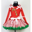 Red White Striped mix Christmas Green Pettiskirt with Christmas Stick Print Red Long Sleeves Top with Red White Striped Ruffles and White Bow MB21 