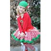 Red White Striped mix Christmas Green Pettiskirt with Christmas Stick Print Red Long Sleeves Top with Red White Striped Ruffles and White Bow MB21 