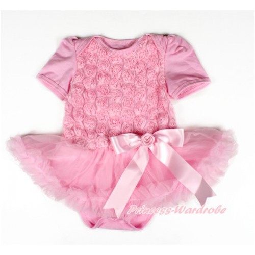 Valentine's Day Light Pink Romanatic Rose Baby Bodysuit Jumpsuit Light Pink Pettiskirt & Light Pink Bow JS2452 