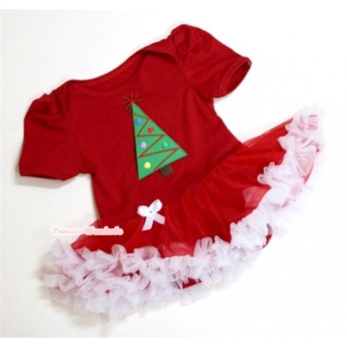 Red Baby Jumpsuit Red White Pettiskirt with Christmas Tree Print JS004 