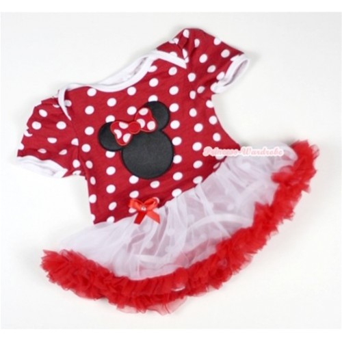 Minnie Dots Baby Jumpsuit White Red Pettiskirt with Minnie Print JS008 