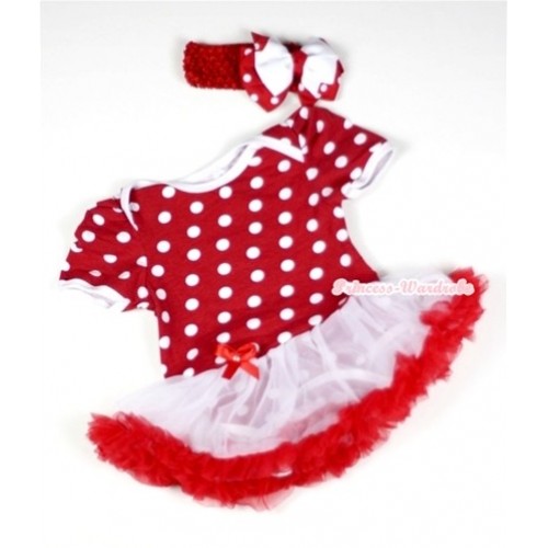 Minnie Dots Baby Jumpsuit White Red Pettiskirt With Red Headband White Red Polka Dots Ribbon Bow JS013 