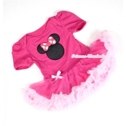 Hot Pink Baby Jumpsuit Hot Light Pink Pettiskirt with Hot Pink Minnie Print JS025 