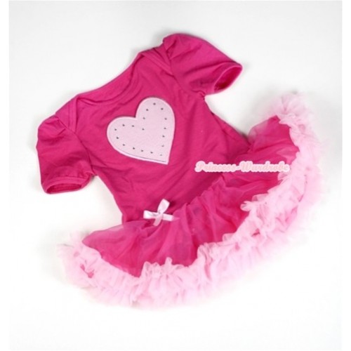 Hot Pink Baby Jumpsuit Hot Light Pink Pettiskirt with Light Pink Heart Print JS026 