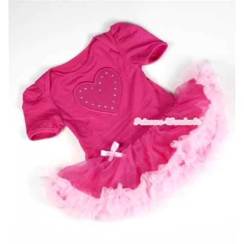 Hot Pink Baby Jumpsuit Hot Light Pink Pettiskirt with Hot Pink Heart Print JS027 