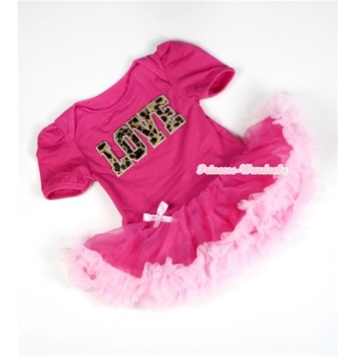 Hot Pink Baby Jumpsuit Hot Light Pink Pettiskirt with Leopard Love Print JS024 