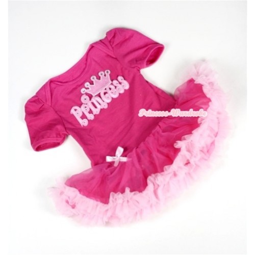 Hot Pink Baby Jumpsuit Hot Light Pink Pettiskirt with Princess Print JS029 