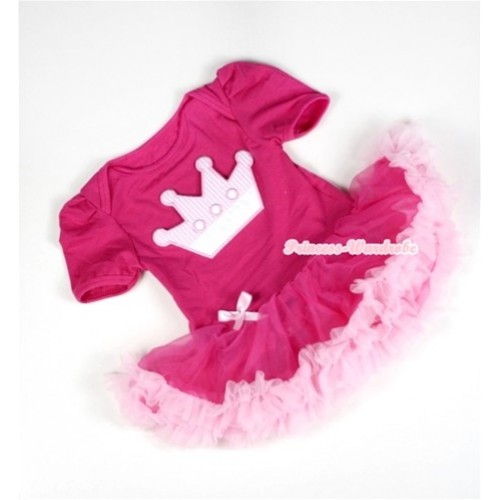 Hot Pink Baby Jumpsuit Hot Light Pink Pettiskirt with Crown Print JS030 