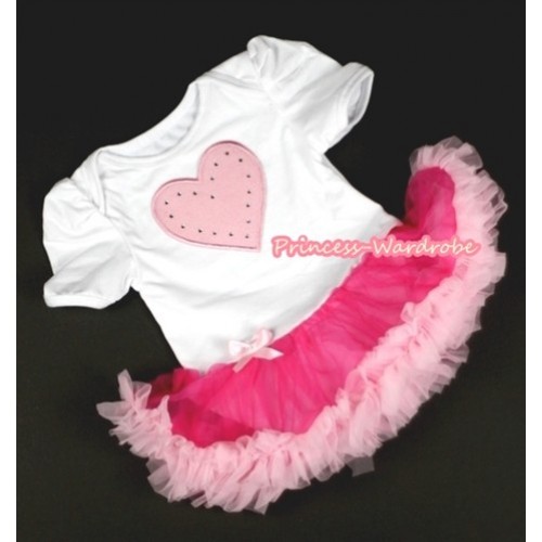 White Baby Jumpsuit Hot Light Pink Pettiskirt with Light Pink Heart Print JS043 