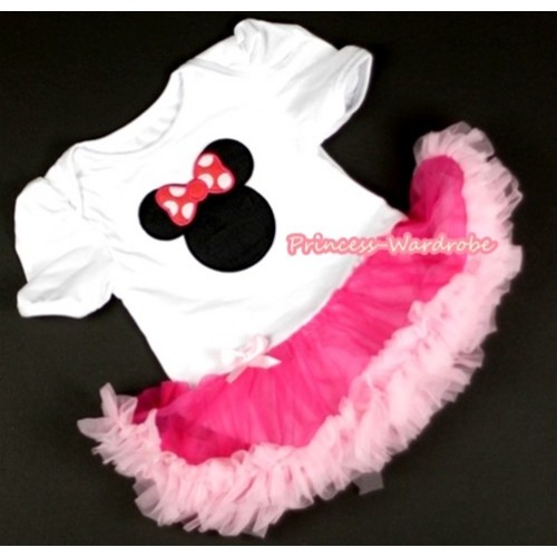 White Baby Jumpsuit Hot Light Pink Pettiskirt with Hot Pink Minnie Print JS046 