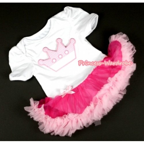 White Baby Jumpsuit Hot Light Pink Pettiskirt with Crown Print JS048 