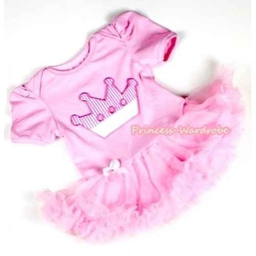 Light Pink Baby Jumpsuit Light Pink Pettiskirt with Crown Print JS057 