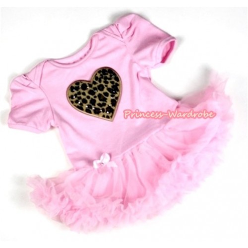 Light Pink Baby Jumpsuit Light Pink Pettiskirt with Leopard Heart Print JS060 