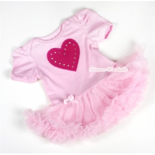 Light Pink Baby Jumpsuit Light Pink Pettiskirt with Hot Pink Heart Print JS061 