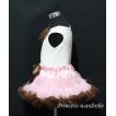 White Tank Tops with Brown Rosettes & Light Pink Brown Pettiskirt M185 