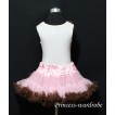 White Tank Tops with Brown Rosettes & Light Pink Brown Pettiskirt M185 