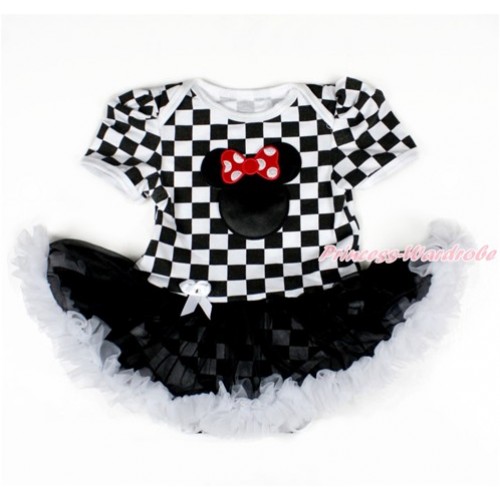 Black White Checked Baby Bodysuit Jumpsuit Black White Pettiskirt with Minnie Print JS2561 