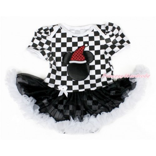 Xmas Black White Checked Baby Bodysuit Jumpsuit Black White Pettiskirt with Christmas Minnie Print JS2562 