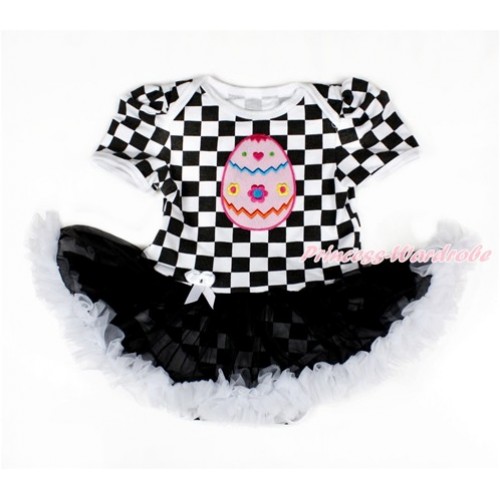 Black White Checked Baby Bodysuit Jumpsuit Black White Pettiskirt with Easter Egg Print JS2571 