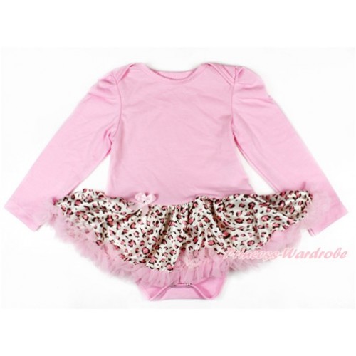 Light Pink Long Sleeve Baby Bodysuit Jumpsuit  Light Pink Leopard Pettiskirt JS2592 