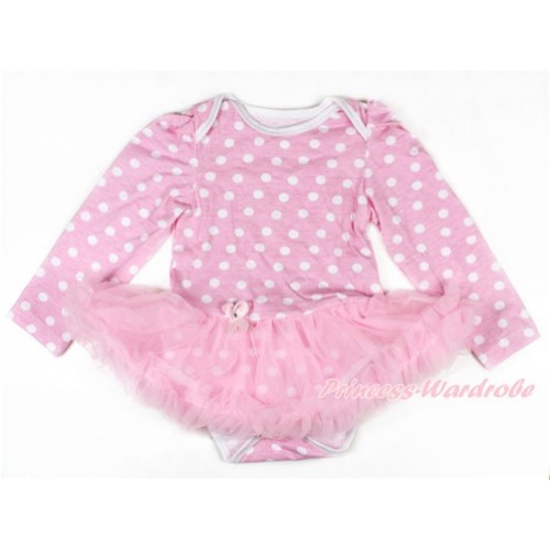 Light Pink White Dots Long Sleeve Baby Bodysuit Jumpsuit  Light Pink Pettiskirt JS2593 