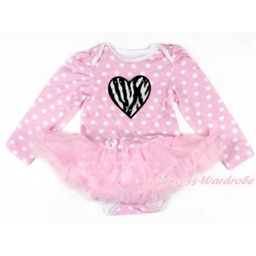 Light Pink White Dots Long Sleeve Baby Bodysuit Jumpsuit Light Pink Pettiskirt With Zebra Heart Print JS2627 